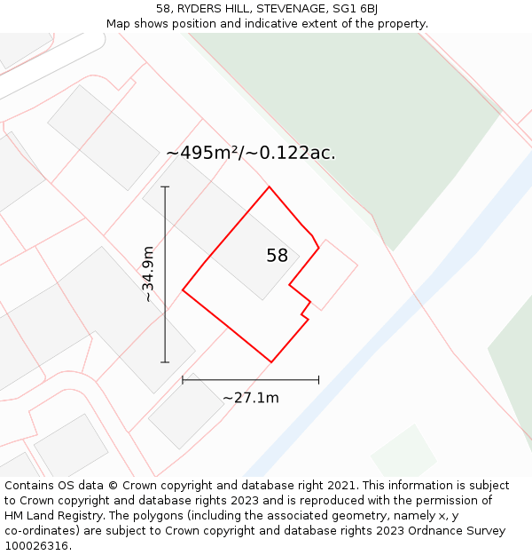 58, RYDERS HILL, STEVENAGE, SG1 6BJ: Plot and title map