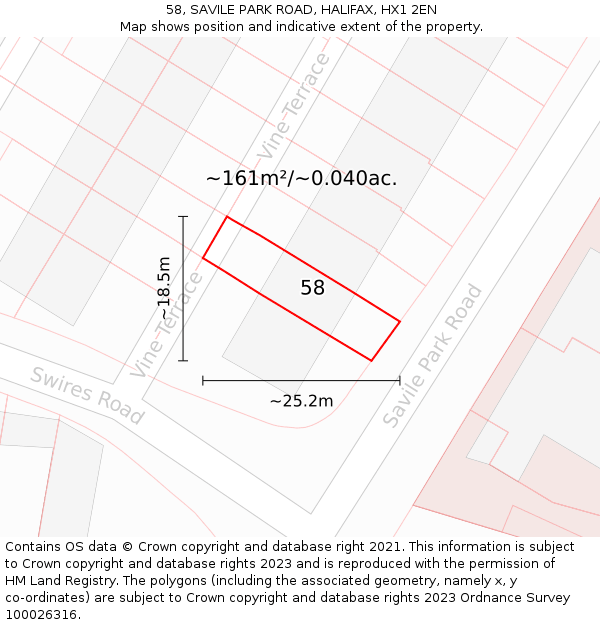 58, SAVILE PARK ROAD, HALIFAX, HX1 2EN: Plot and title map