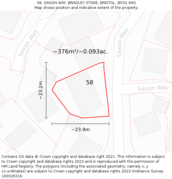 58, SAXON WAY, BRADLEY STOKE, BRISTOL, BS32 9AS: Plot and title map