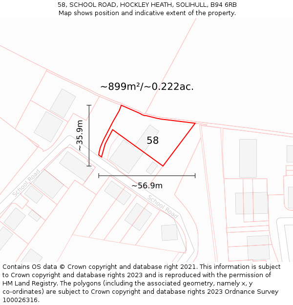 58, SCHOOL ROAD, HOCKLEY HEATH, SOLIHULL, B94 6RB: Plot and title map