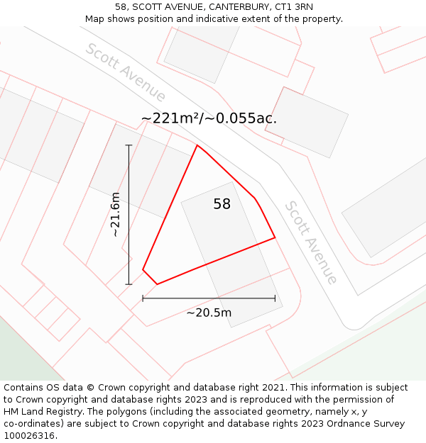 58, SCOTT AVENUE, CANTERBURY, CT1 3RN: Plot and title map