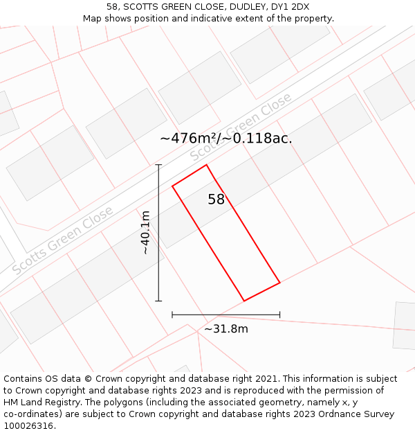 58, SCOTTS GREEN CLOSE, DUDLEY, DY1 2DX: Plot and title map