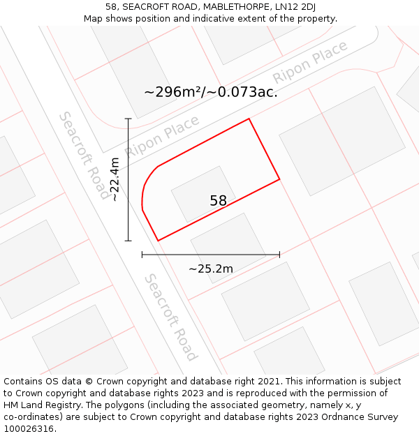 58, SEACROFT ROAD, MABLETHORPE, LN12 2DJ: Plot and title map