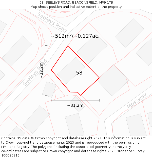 58, SEELEYS ROAD, BEACONSFIELD, HP9 1TB: Plot and title map