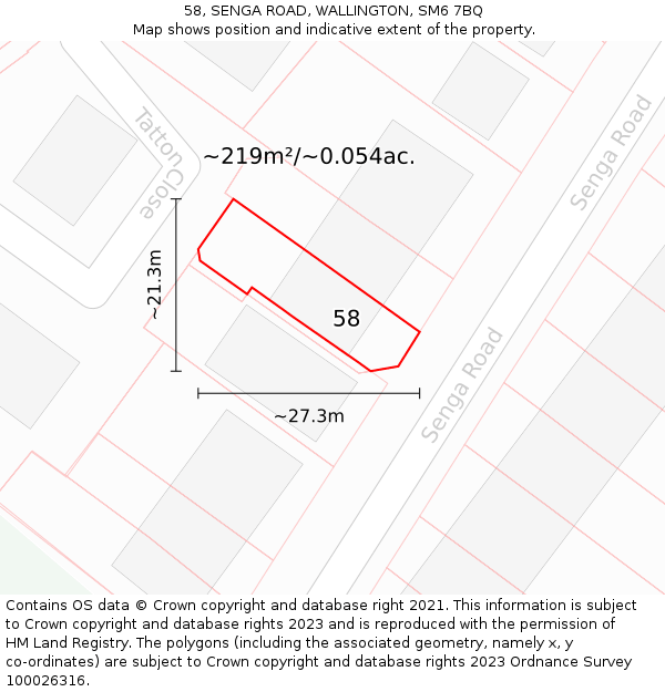 58, SENGA ROAD, WALLINGTON, SM6 7BQ: Plot and title map