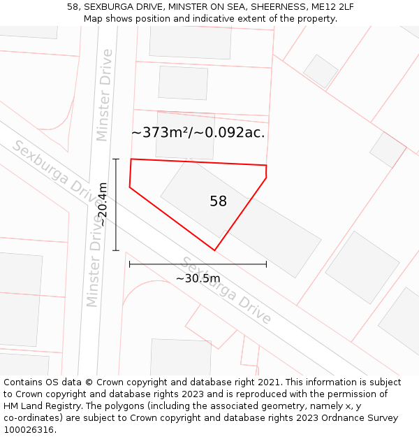58, SEXBURGA DRIVE, MINSTER ON SEA, SHEERNESS, ME12 2LF: Plot and title map