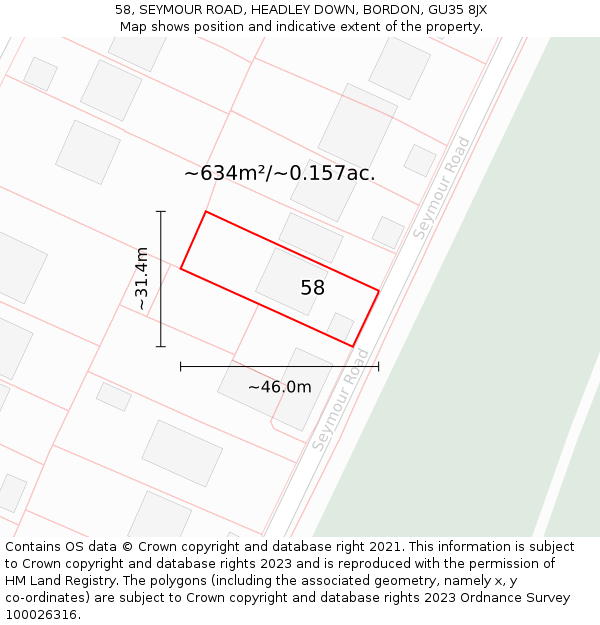 58, SEYMOUR ROAD, HEADLEY DOWN, BORDON, GU35 8JX: Plot and title map