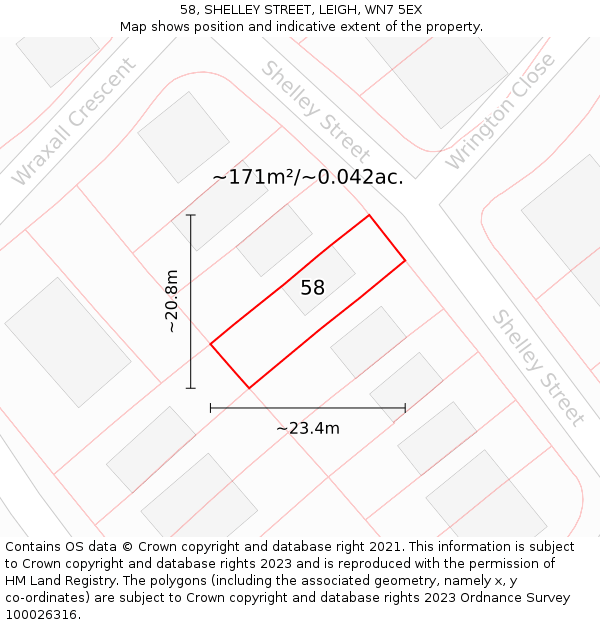 58, SHELLEY STREET, LEIGH, WN7 5EX: Plot and title map