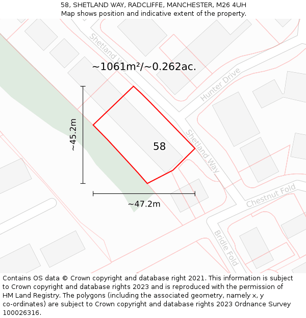 58, SHETLAND WAY, RADCLIFFE, MANCHESTER, M26 4UH: Plot and title map