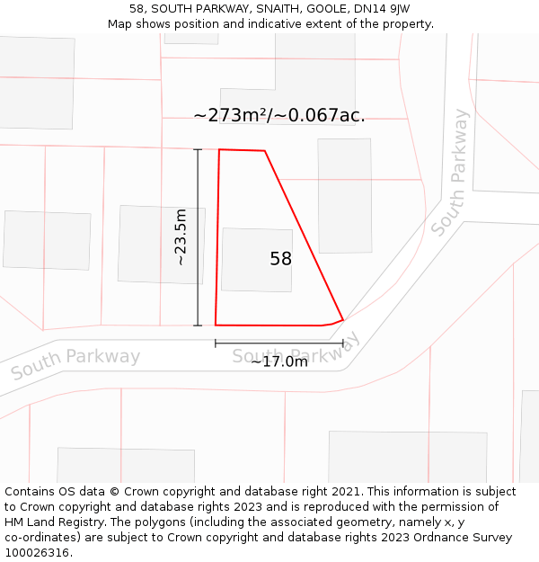 58, SOUTH PARKWAY, SNAITH, GOOLE, DN14 9JW: Plot and title map