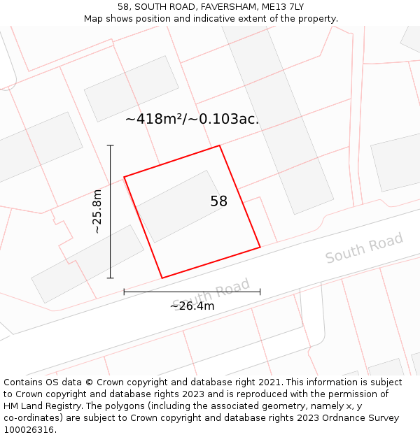 58, SOUTH ROAD, FAVERSHAM, ME13 7LY: Plot and title map