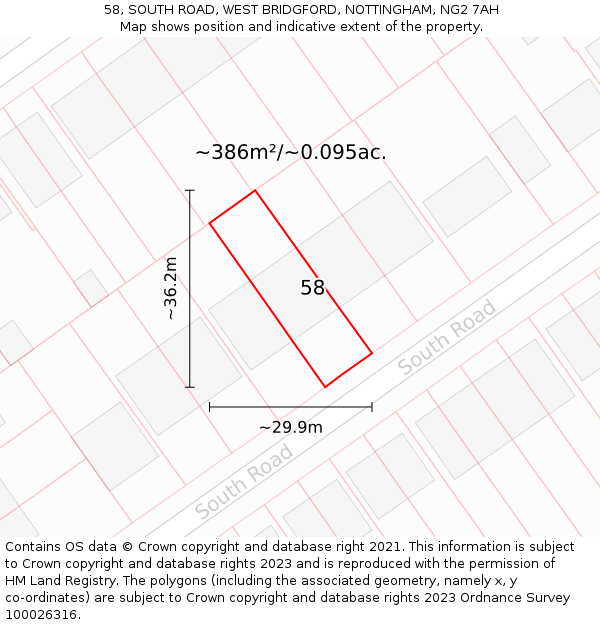 58, SOUTH ROAD, WEST BRIDGFORD, NOTTINGHAM, NG2 7AH: Plot and title map