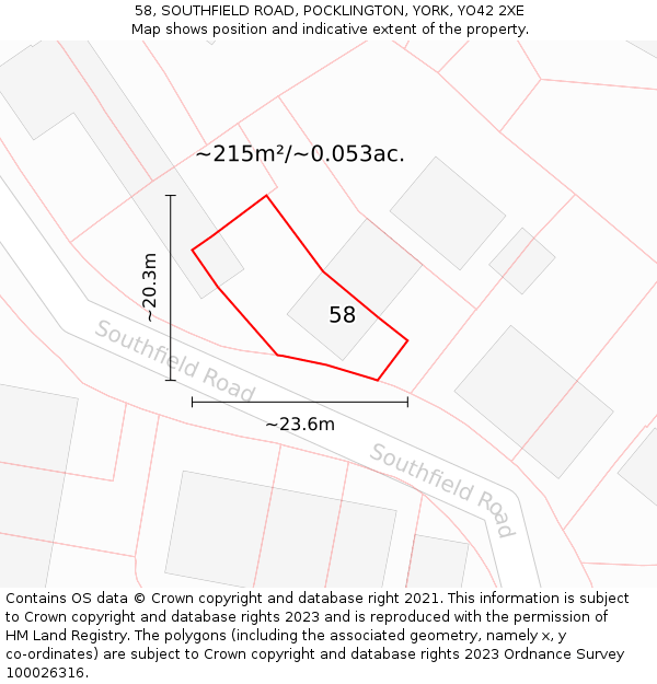 58, SOUTHFIELD ROAD, POCKLINGTON, YORK, YO42 2XE: Plot and title map