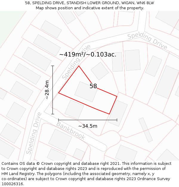 58, SPELDING DRIVE, STANDISH LOWER GROUND, WIGAN, WN6 8LW: Plot and title map