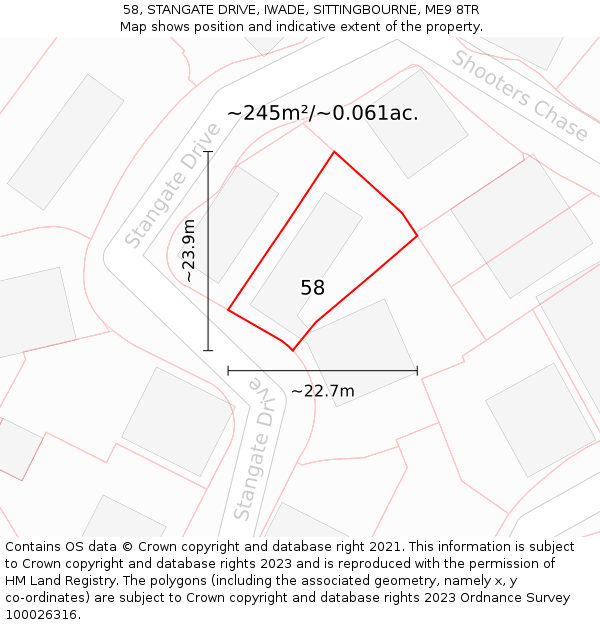 58, STANGATE DRIVE, IWADE, SITTINGBOURNE, ME9 8TR: Plot and title map