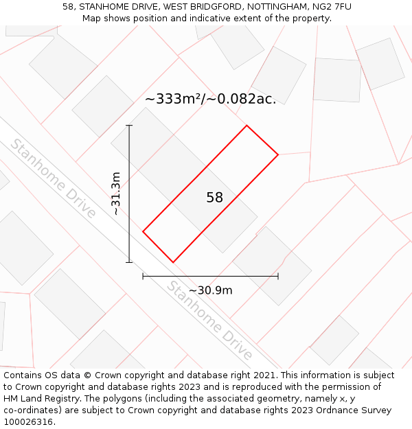 58, STANHOME DRIVE, WEST BRIDGFORD, NOTTINGHAM, NG2 7FU: Plot and title map