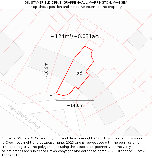 58, STANSFIELD DRIVE, GRAPPENHALL, WARRINGTON, WA4 3EA: Plot and title map