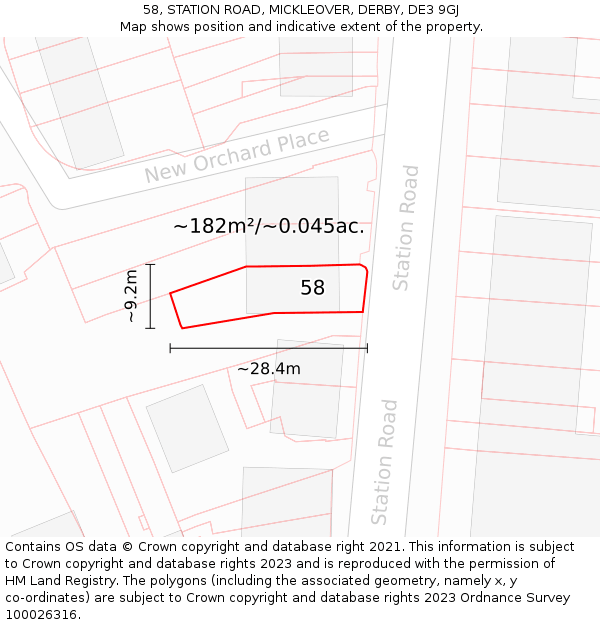 58, STATION ROAD, MICKLEOVER, DERBY, DE3 9GJ: Plot and title map