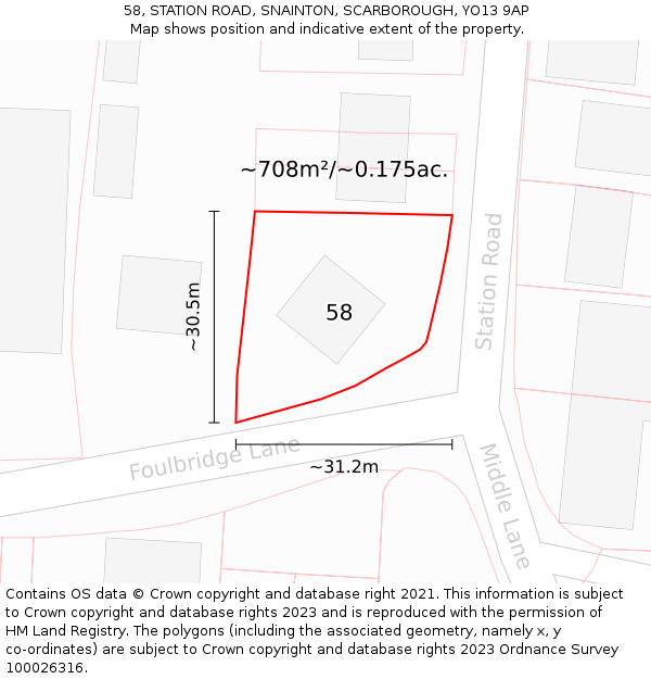 58, STATION ROAD, SNAINTON, SCARBOROUGH, YO13 9AP: Plot and title map