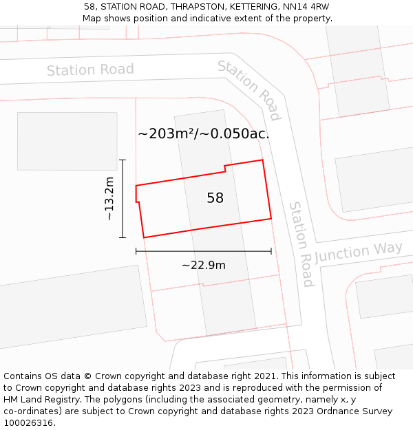 58, STATION ROAD, THRAPSTON, KETTERING, NN14 4RW: Plot and title map