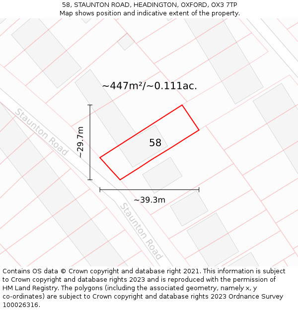 58, STAUNTON ROAD, HEADINGTON, OXFORD, OX3 7TP: Plot and title map