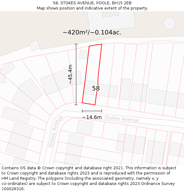 58, STOKES AVENUE, POOLE, BH15 2EB: Plot and title map