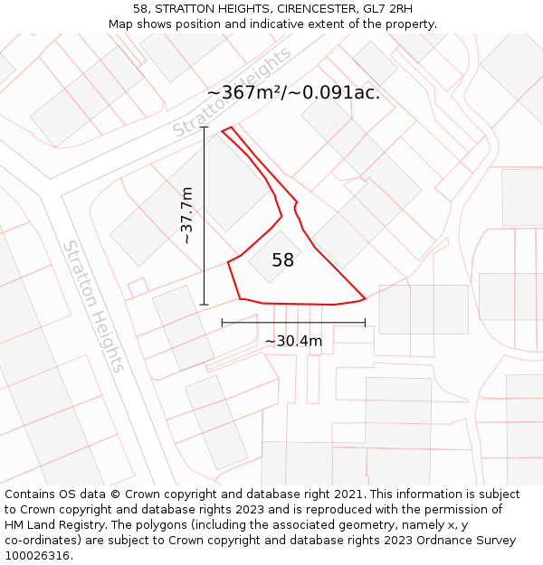 58, STRATTON HEIGHTS, CIRENCESTER, GL7 2RH: Plot and title map