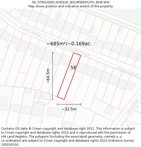 58, STROUDEN AVENUE, BOURNEMOUTH, BH8 9HX: Plot and title map