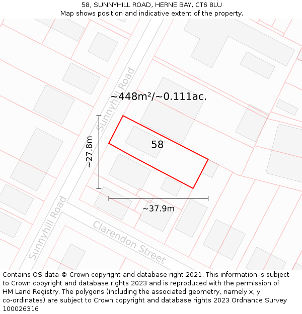 58, SUNNYHILL ROAD, HERNE BAY, CT6 8LU: Plot and title map