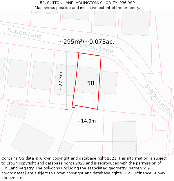 58, SUTTON LANE, ADLINGTON, CHORLEY, PR6 9SP: Plot and title map