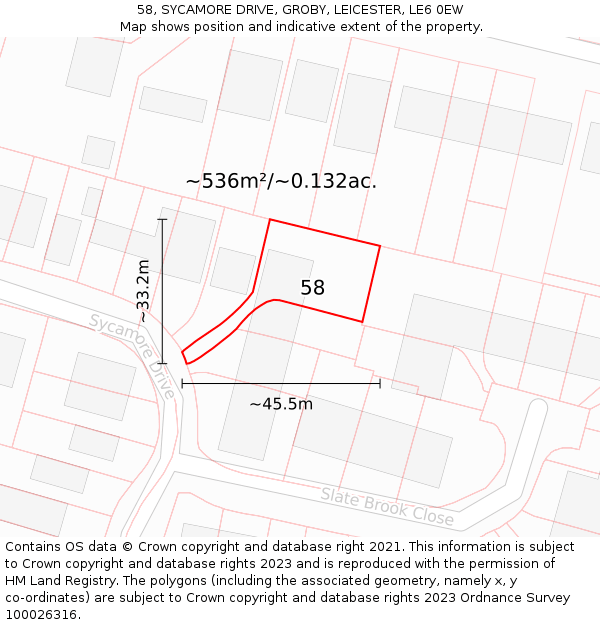 58, SYCAMORE DRIVE, GROBY, LEICESTER, LE6 0EW: Plot and title map