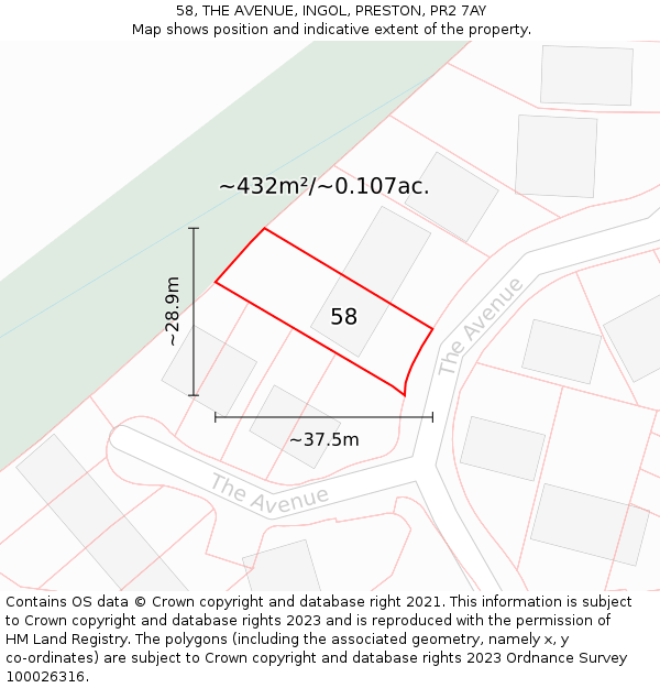 58, THE AVENUE, INGOL, PRESTON, PR2 7AY: Plot and title map