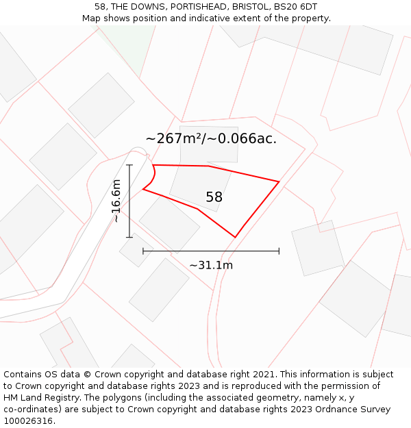 58, THE DOWNS, PORTISHEAD, BRISTOL, BS20 6DT: Plot and title map