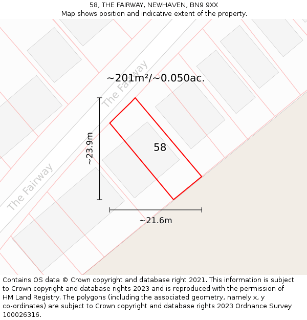 58, THE FAIRWAY, NEWHAVEN, BN9 9XX: Plot and title map