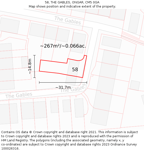 58, THE GABLES, ONGAR, CM5 0GA: Plot and title map