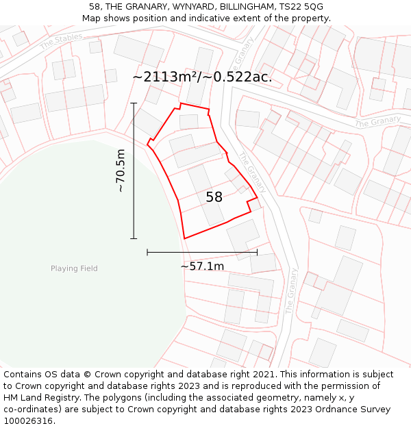 58, THE GRANARY, WYNYARD, BILLINGHAM, TS22 5QG: Plot and title map