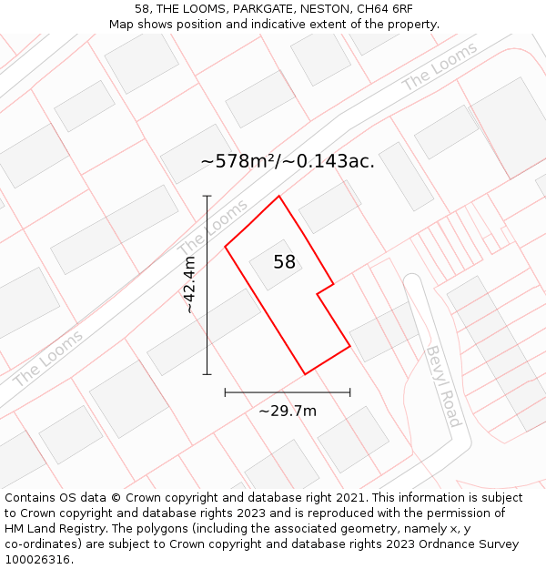 58, THE LOOMS, PARKGATE, NESTON, CH64 6RF: Plot and title map