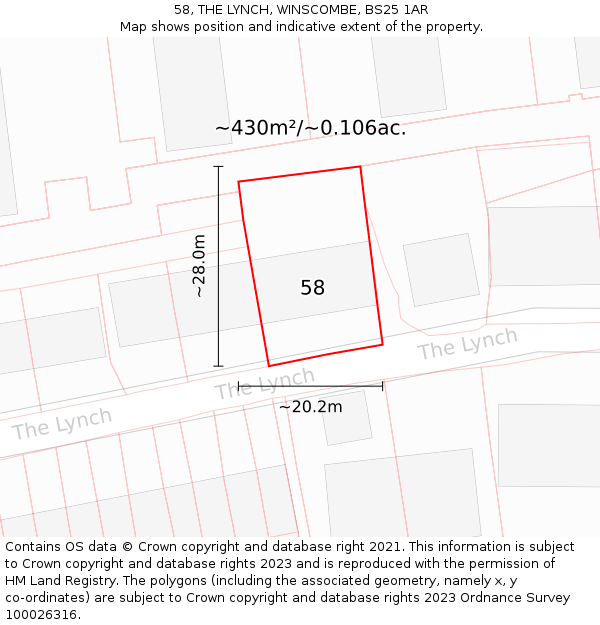 58, THE LYNCH, WINSCOMBE, BS25 1AR: Plot and title map