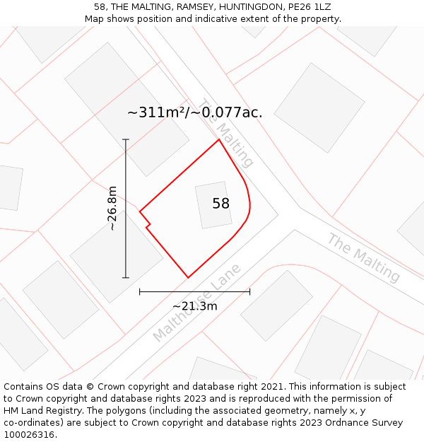 58, THE MALTING, RAMSEY, HUNTINGDON, PE26 1LZ: Plot and title map