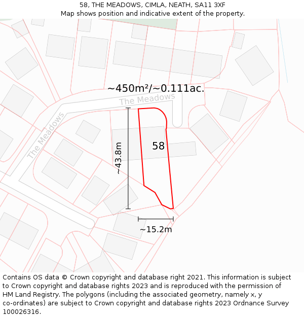58, THE MEADOWS, CIMLA, NEATH, SA11 3XF: Plot and title map