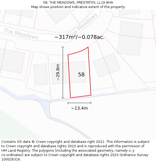 58, THE MEADOWS, PRESTATYN, LL19 8HA: Plot and title map