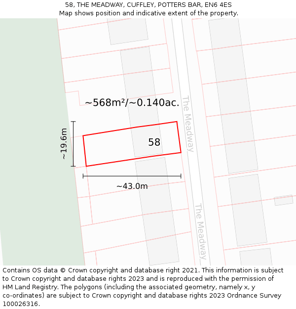 58, THE MEADWAY, CUFFLEY, POTTERS BAR, EN6 4ES: Plot and title map