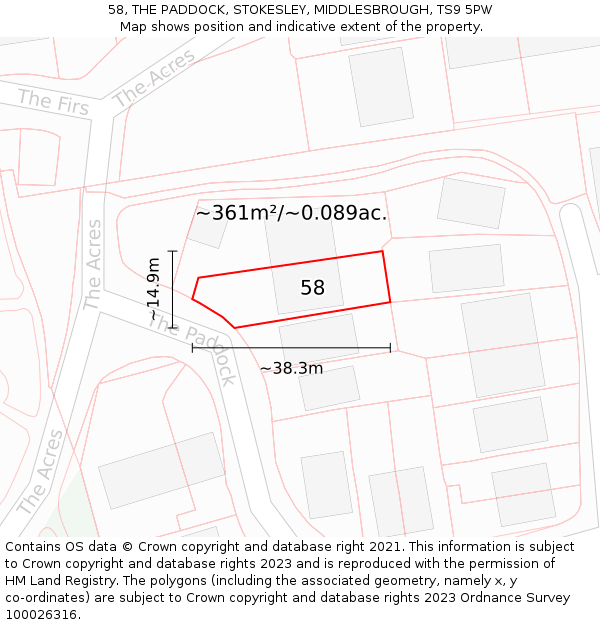 58, THE PADDOCK, STOKESLEY, MIDDLESBROUGH, TS9 5PW: Plot and title map