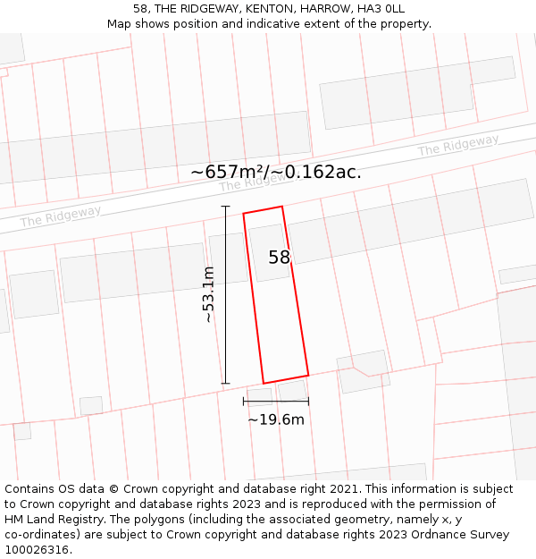 58, THE RIDGEWAY, KENTON, HARROW, HA3 0LL: Plot and title map