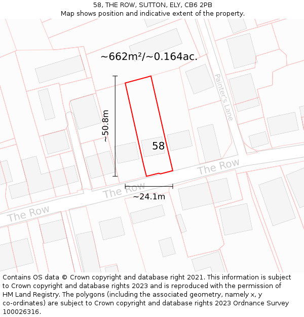 58, THE ROW, SUTTON, ELY, CB6 2PB: Plot and title map