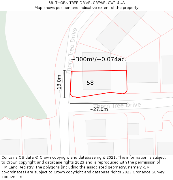 58, THORN TREE DRIVE, CREWE, CW1 4UA: Plot and title map