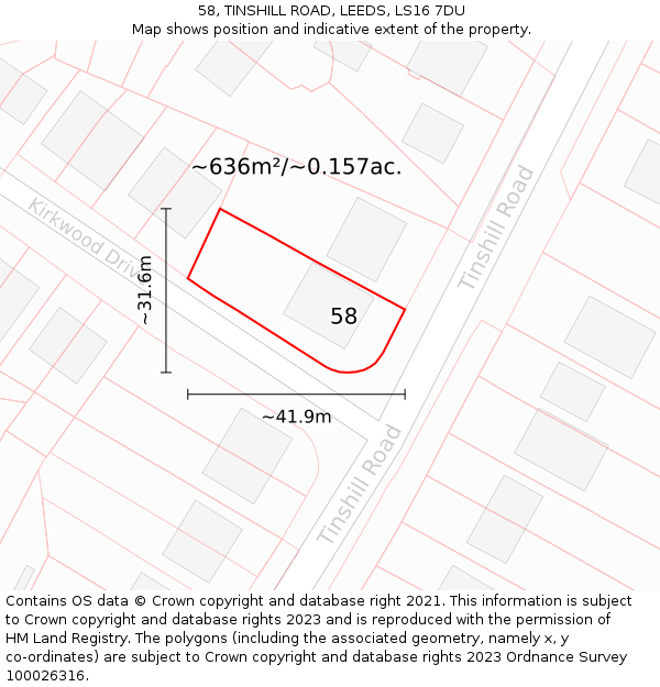 58, TINSHILL ROAD, LEEDS, LS16 7DU: Plot and title map