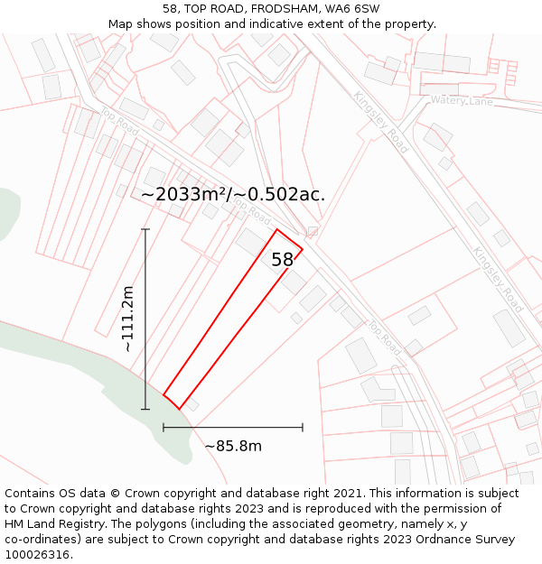 58, TOP ROAD, FRODSHAM, WA6 6SW: Plot and title map