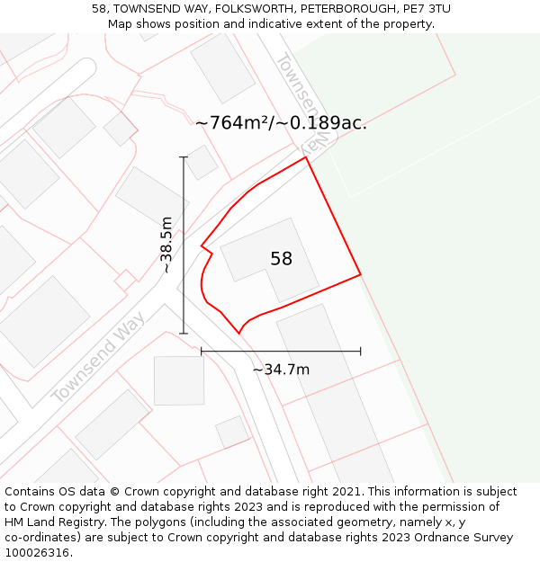 58, TOWNSEND WAY, FOLKSWORTH, PETERBOROUGH, PE7 3TU: Plot and title map