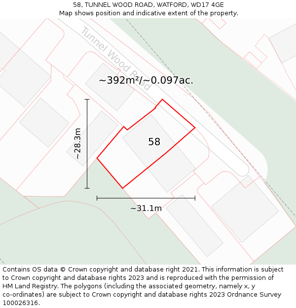 58, TUNNEL WOOD ROAD, WATFORD, WD17 4GE: Plot and title map